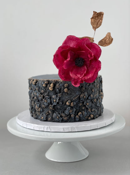 Sugar flower on imprinted fondant - custom cake