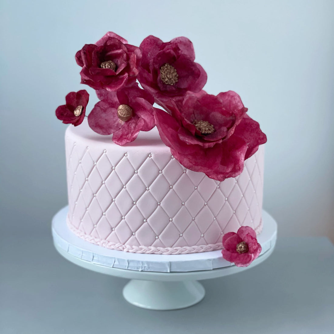 Sugar flowers on quilted fondant - custom cake
