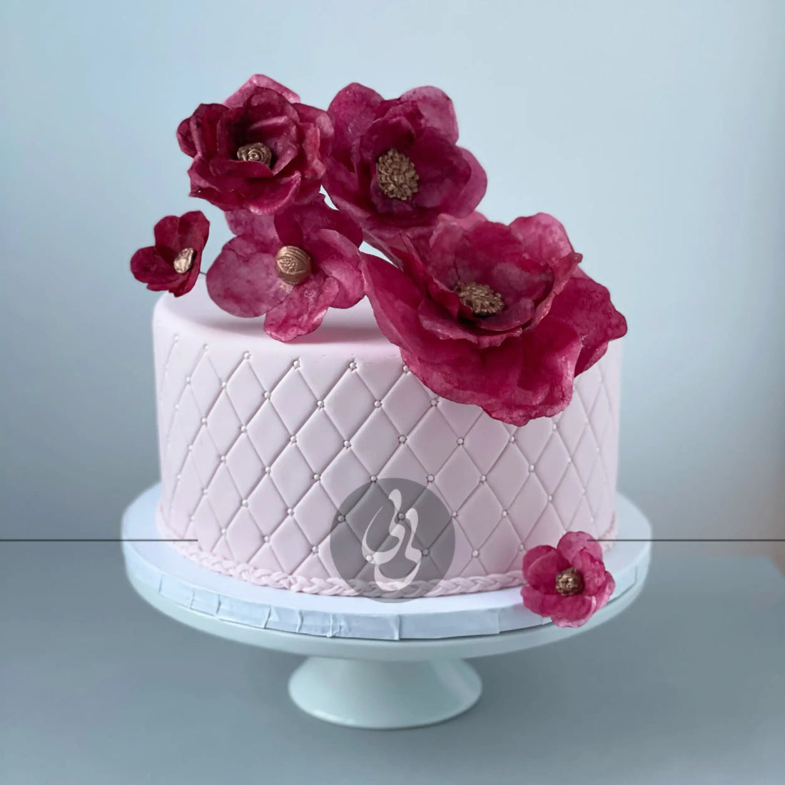 Sugar flowers on quilted fondant - custom cake
