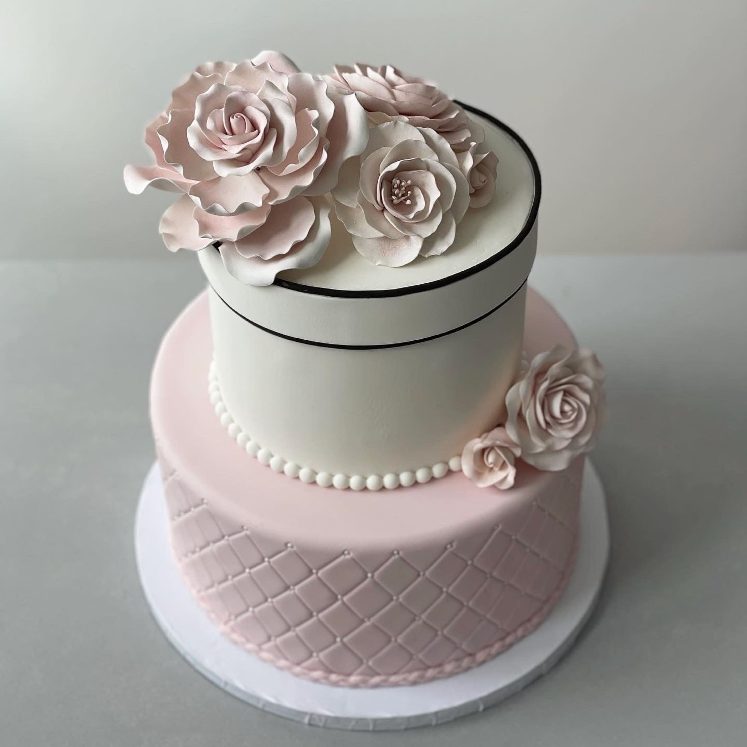 Sugar flowers on quilted fondant - custom cake