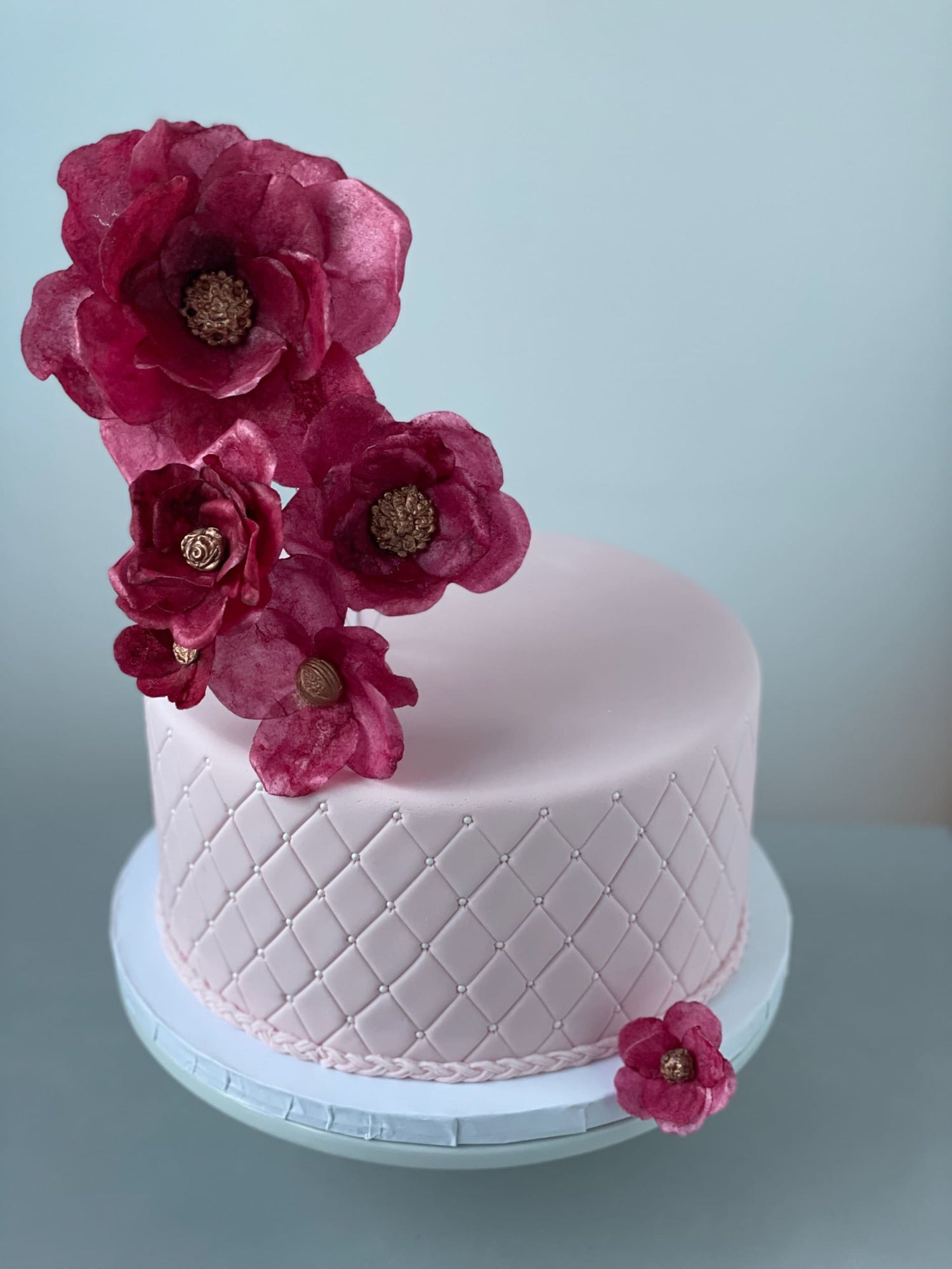Sugar flowers on quilted fondant - custom cake