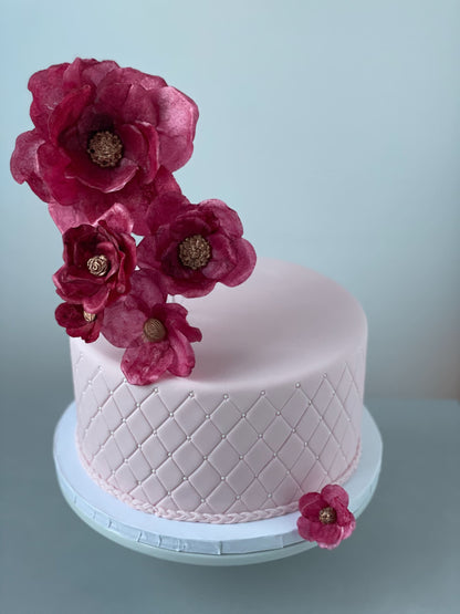 Sugar flowers on quilted fondant - custom cake