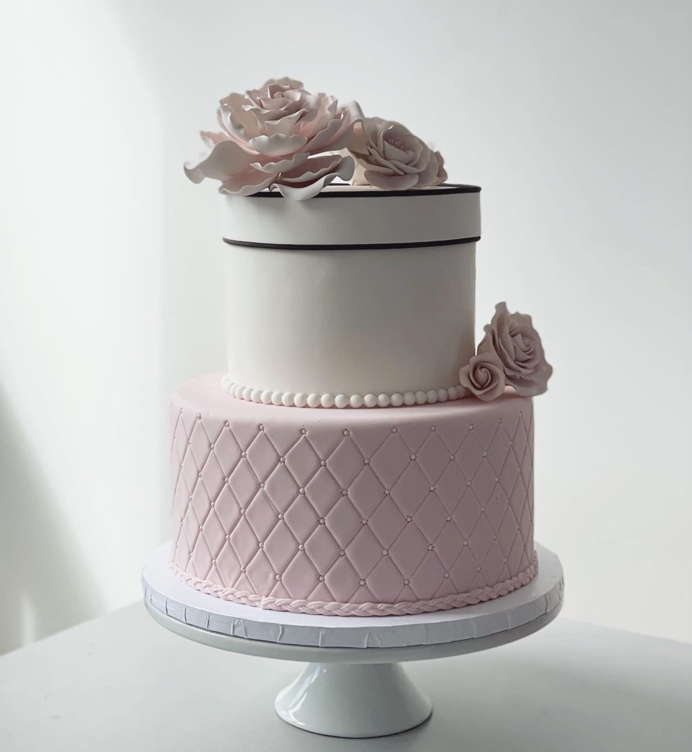 Sugar flowers on quilted fondant - custom cake