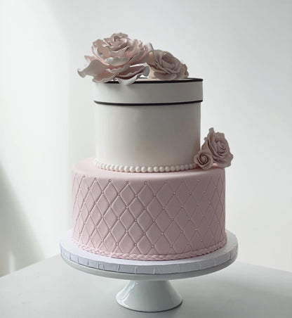 Sugar flowers on quilted fondant - custom cake