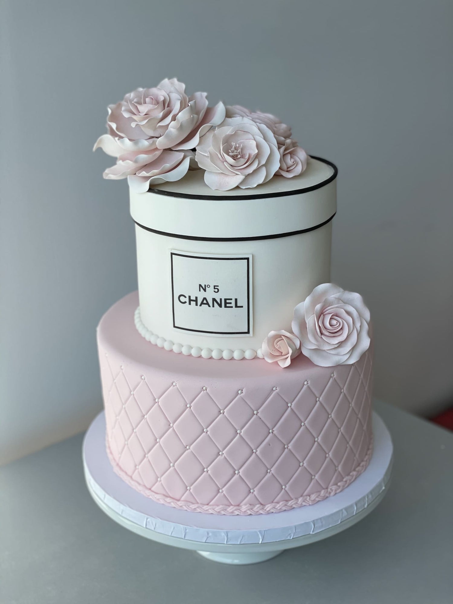 Sugar flowers on quilted fondant - custom cake