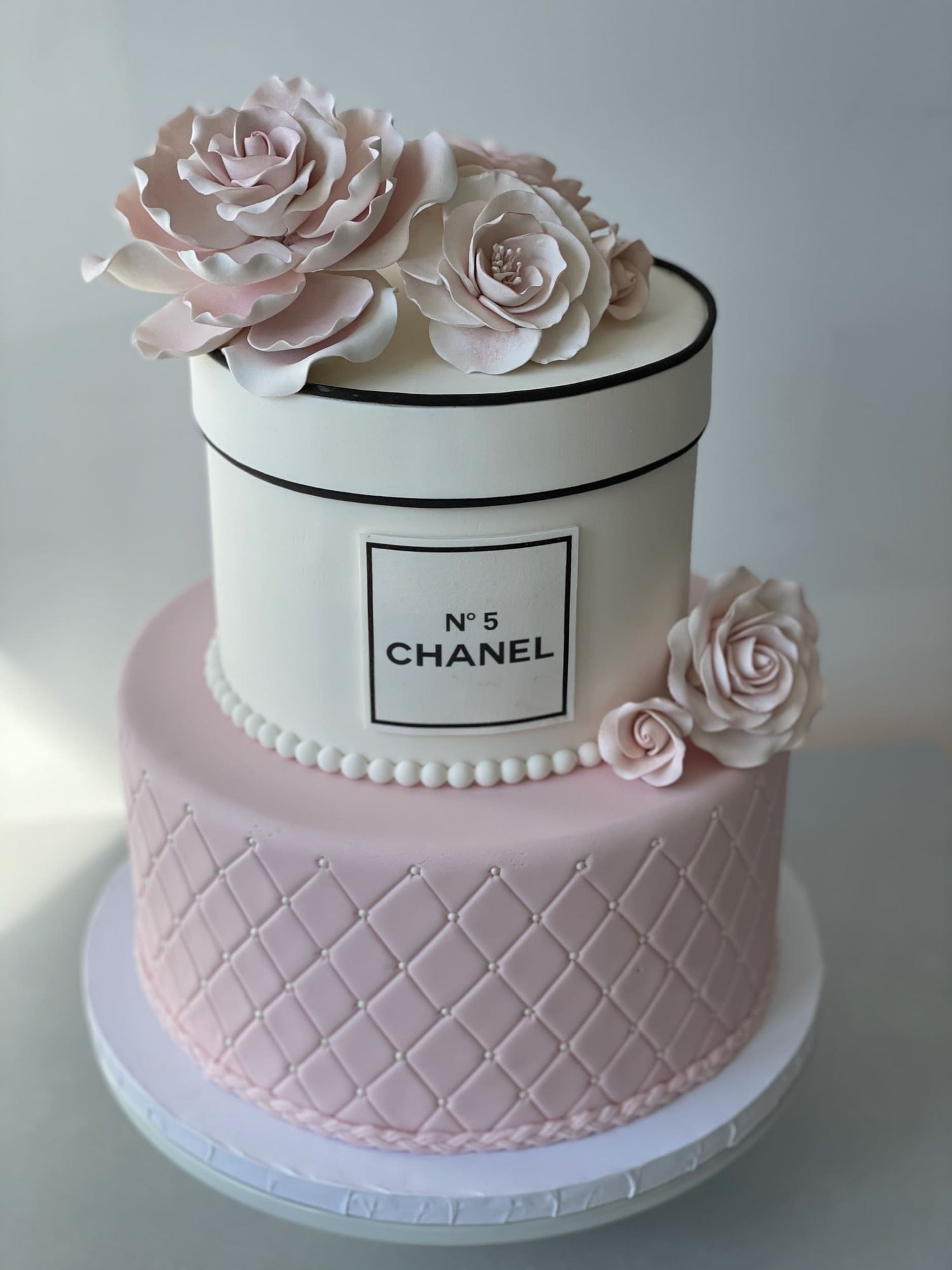 Sugar flowers on quilted fondant - custom cake