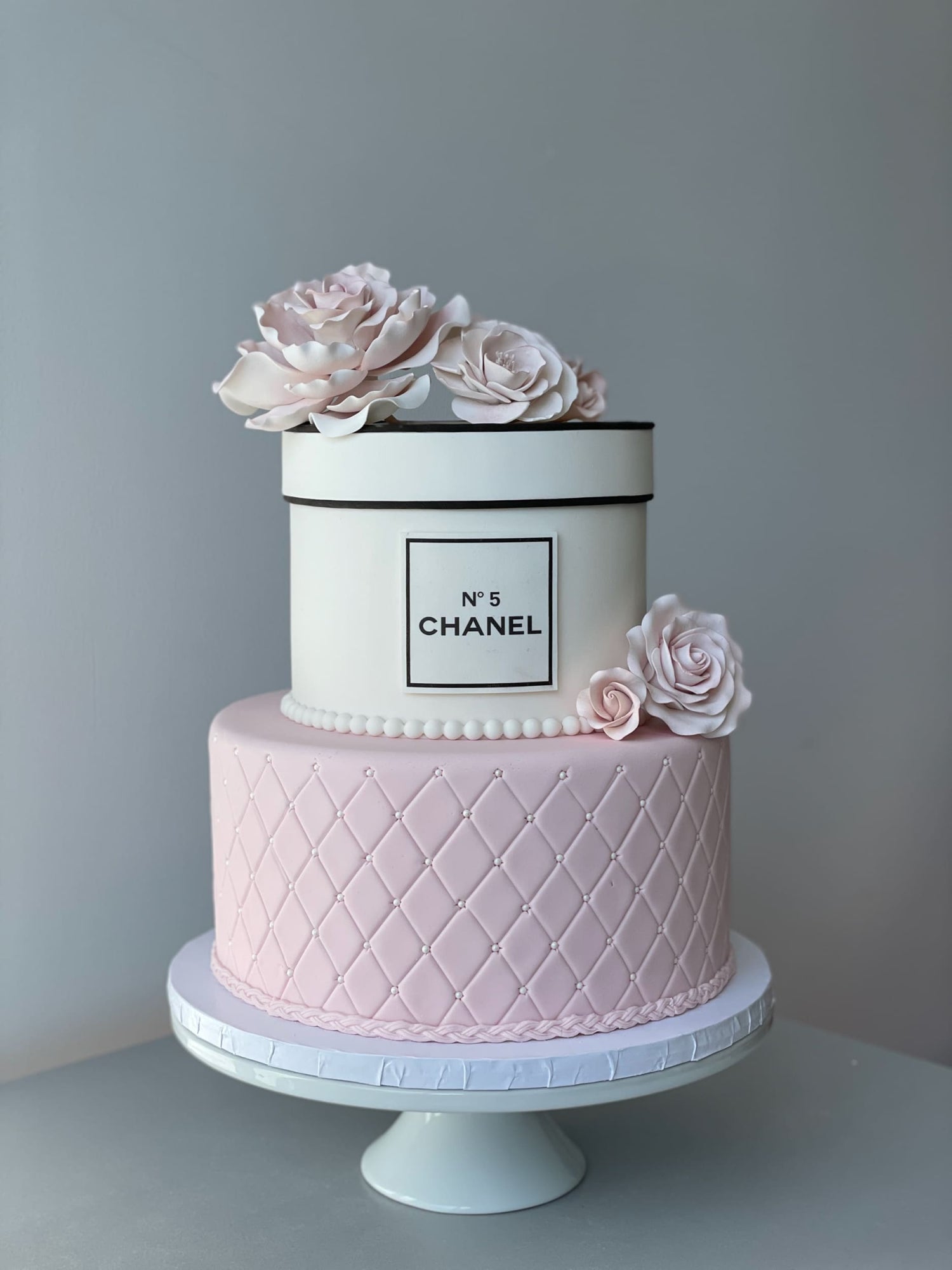 Sugar flowers on quilted fondant - custom cake
