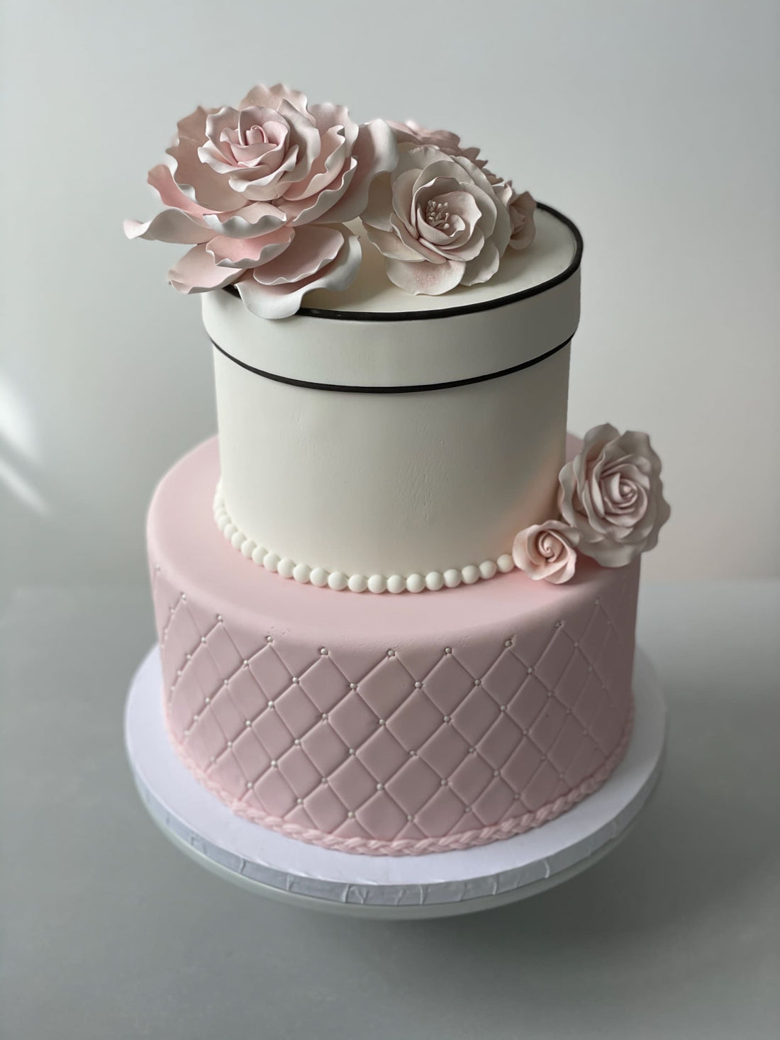 Sugar flowers on quilted fondant - custom cake