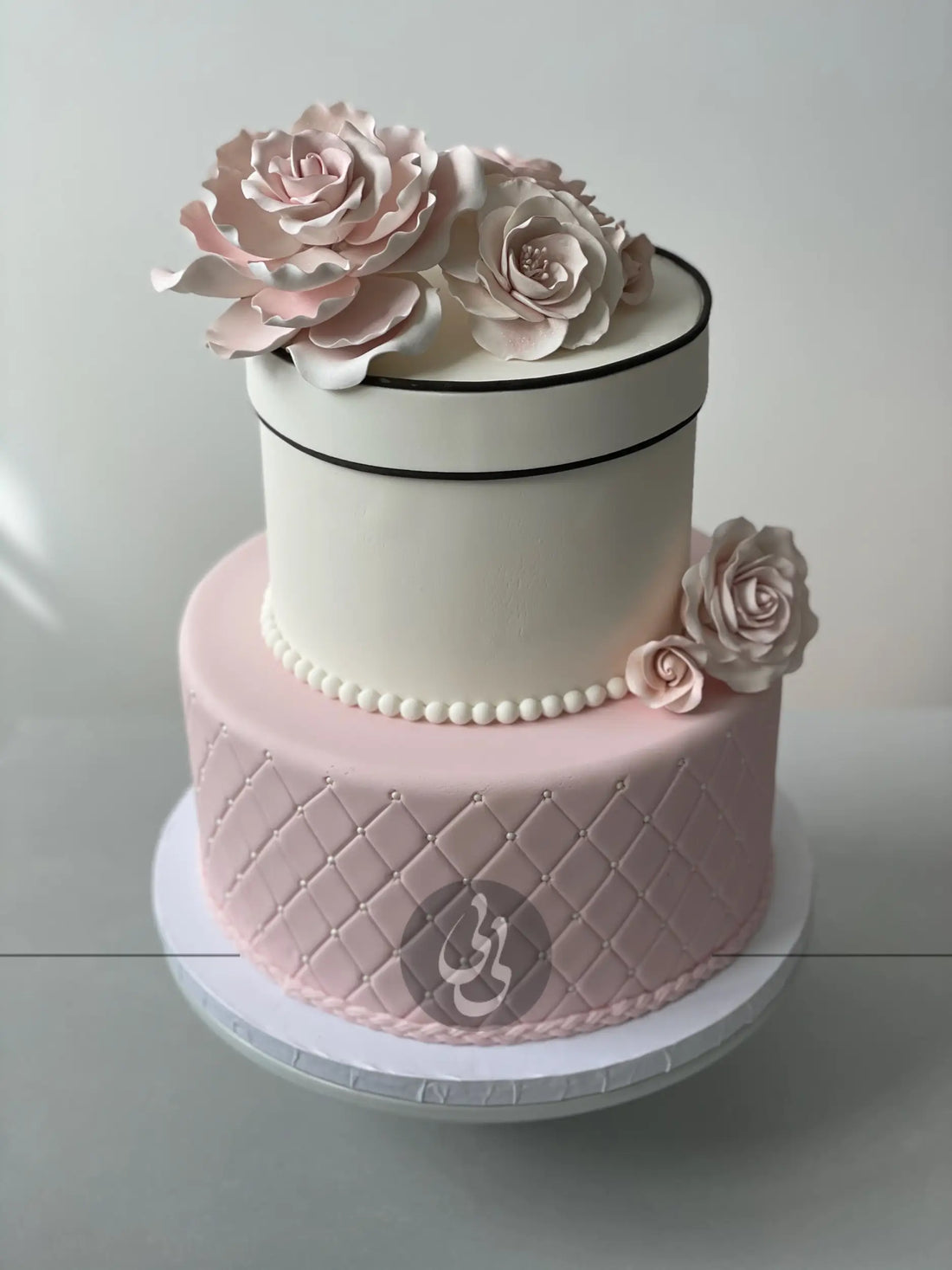 Sugar flowers on quilted fondant - custom cake