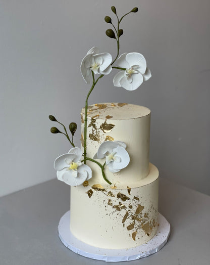 Sugar orchid stem on buttercream - custom cake