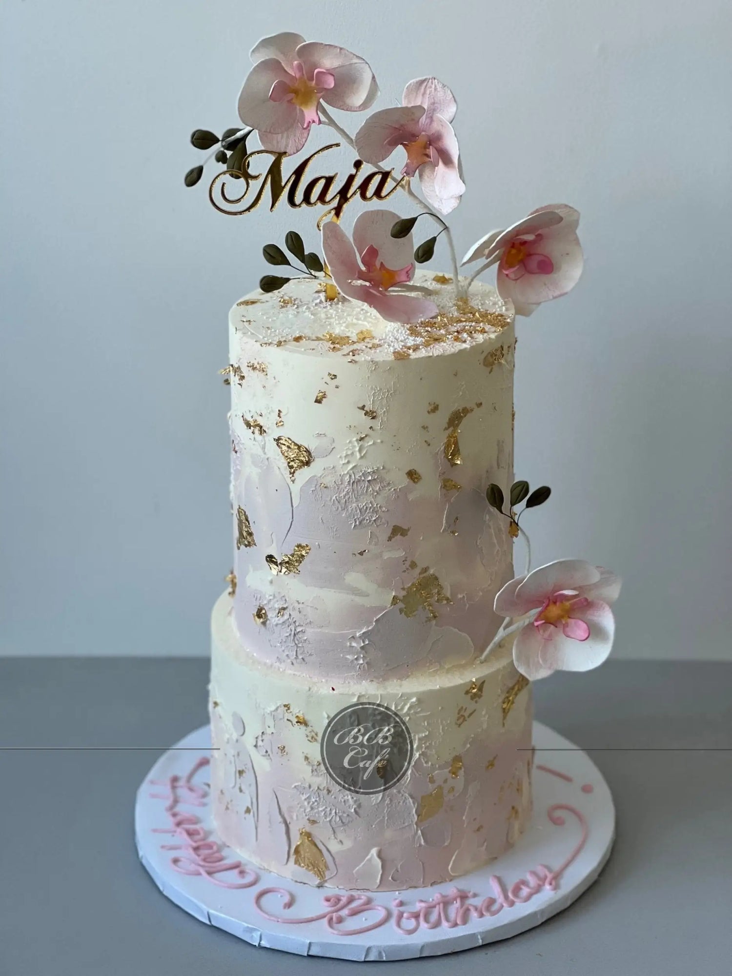 Sugar orchid stem on buttercream - custom cake