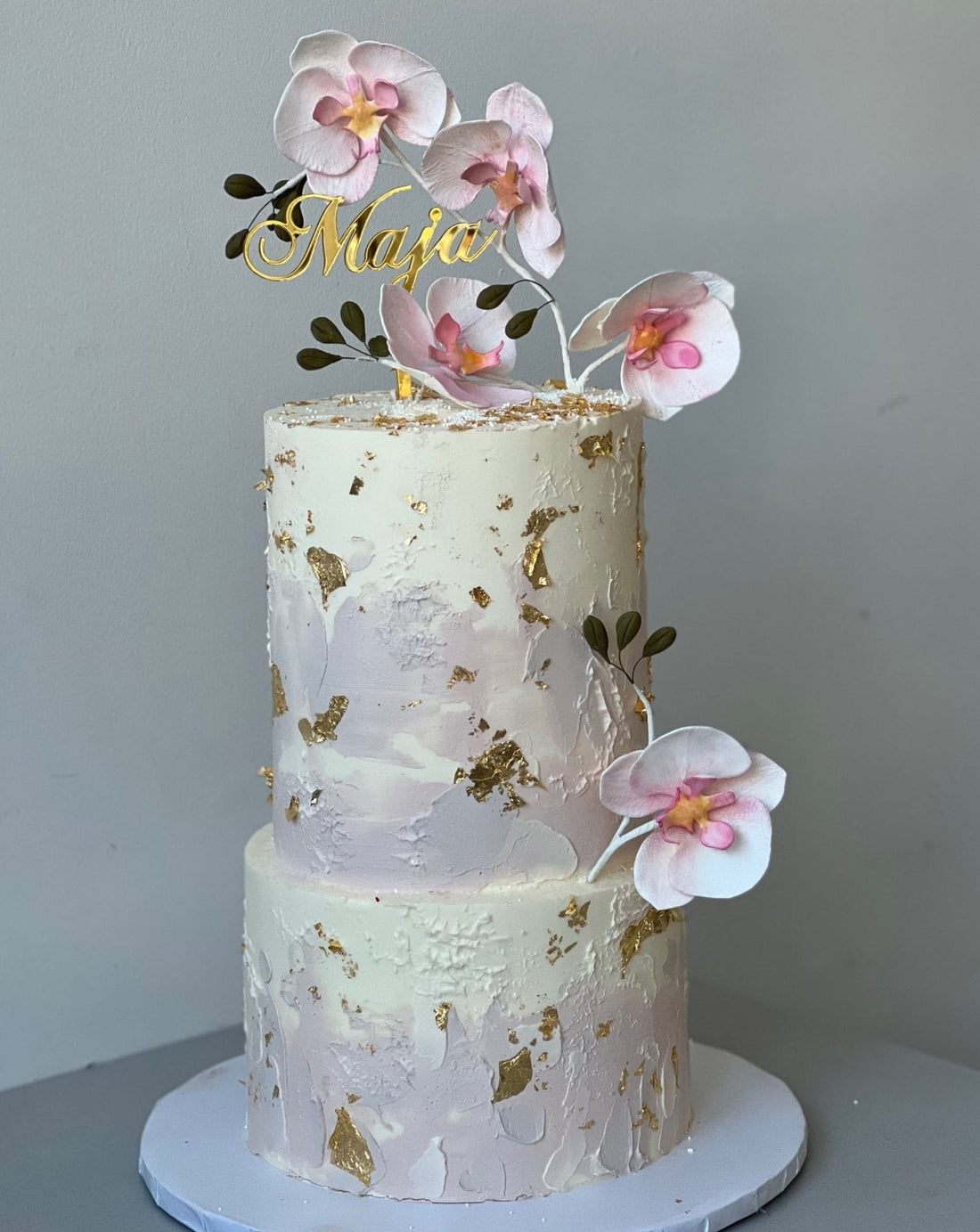 Sugar orchid stem on buttercream - custom cake
