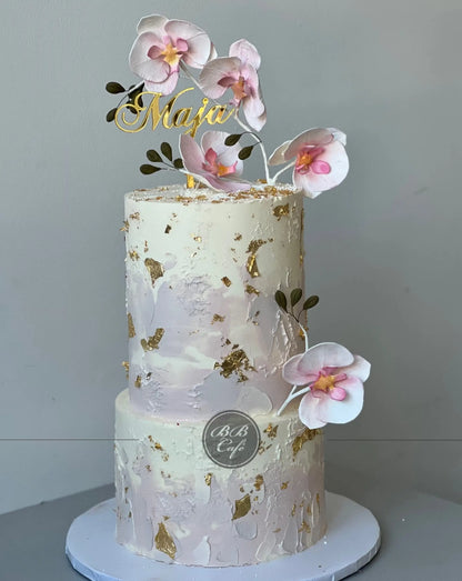 Sugar orchid stem on buttercream - custom cake