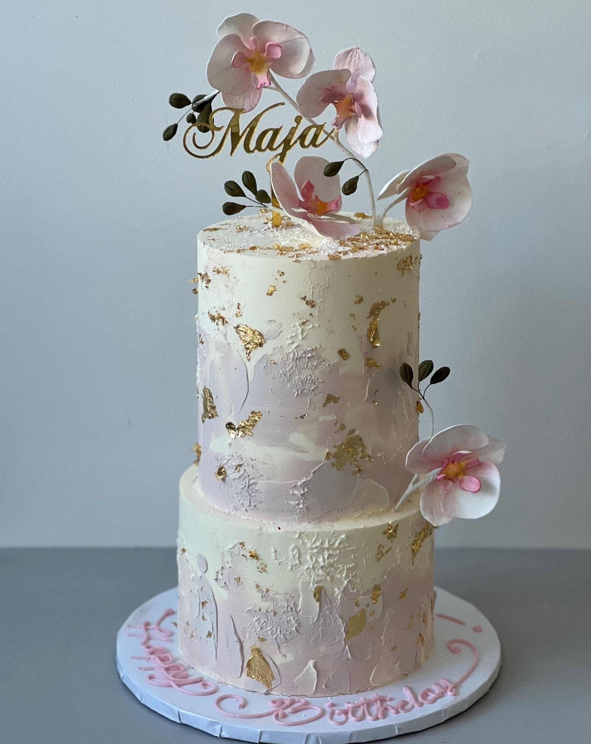 Sugar orchid stem on buttercream - custom cake
