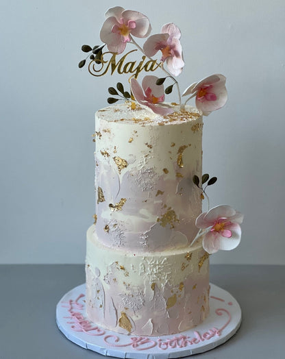Sugar orchid stem on buttercream - custom cake