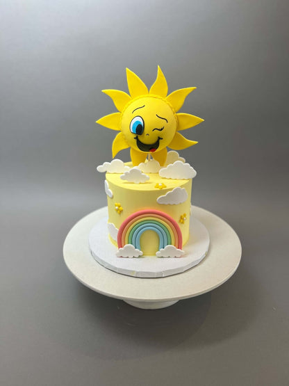 Sunshine &amp; rainbow on buttercream - custom cake