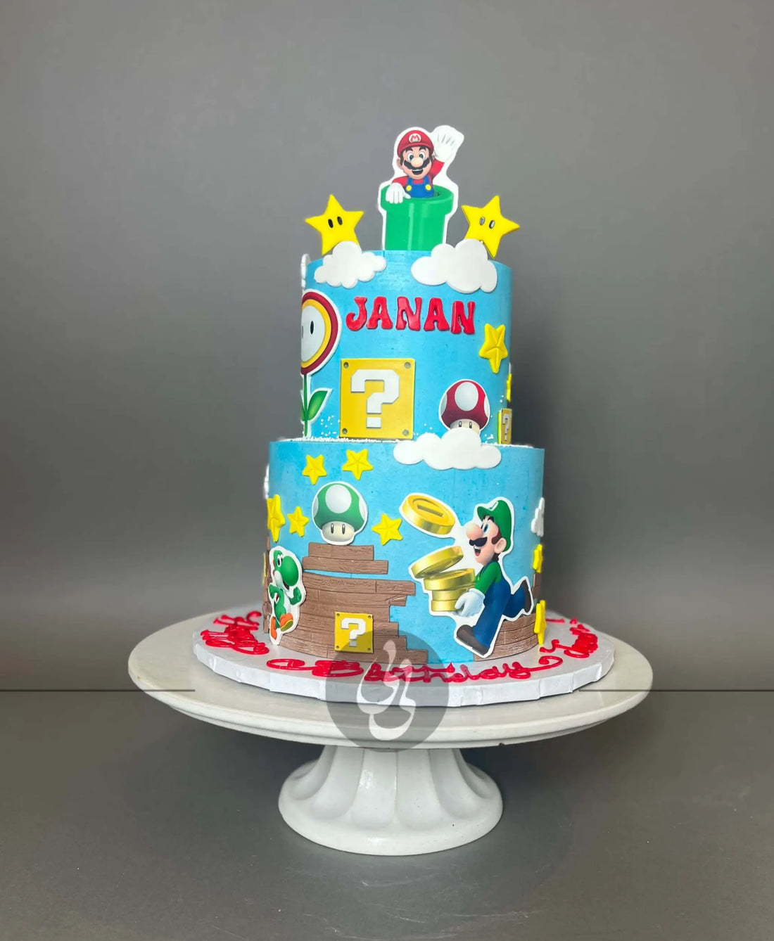 Super mario edible print on buttercream - custom cake