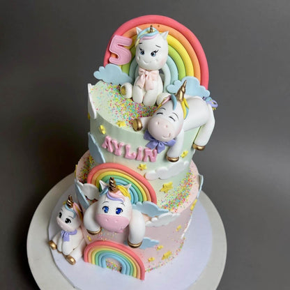 Unicorn and pastel rainbow - custom cake