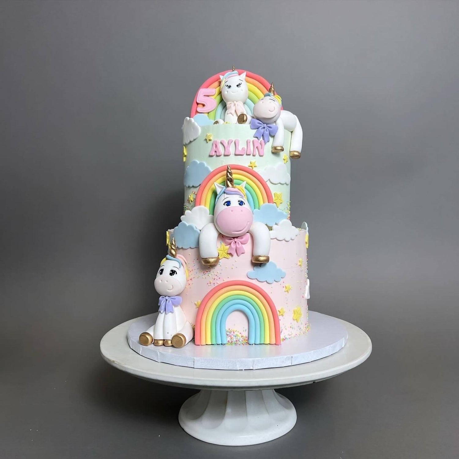 Unicorn and pastel rainbow - custom cake
