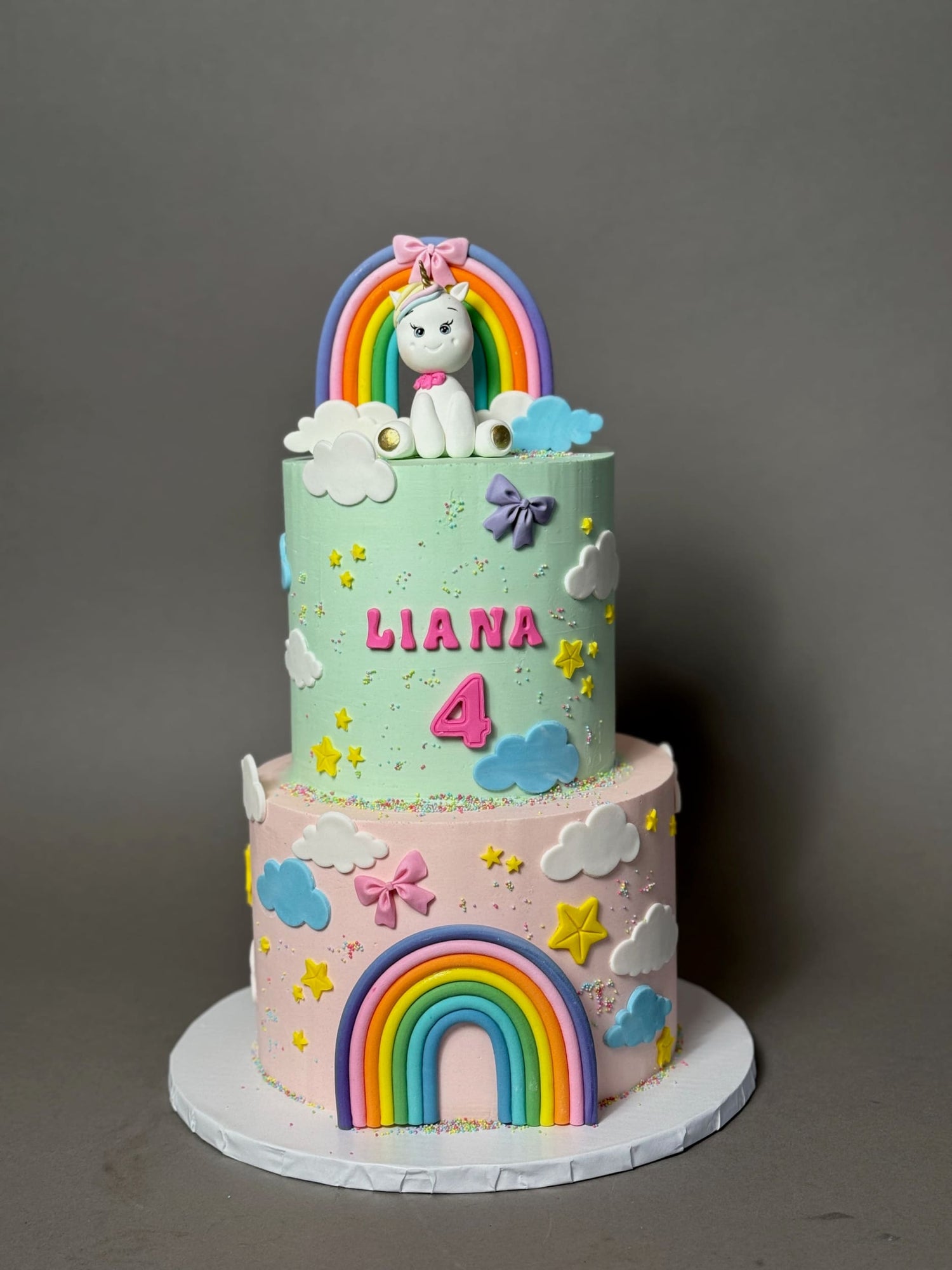 Unicorn and pastel rainbow - custom cake