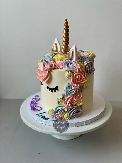 Unicorn face on buttercream - custom cake