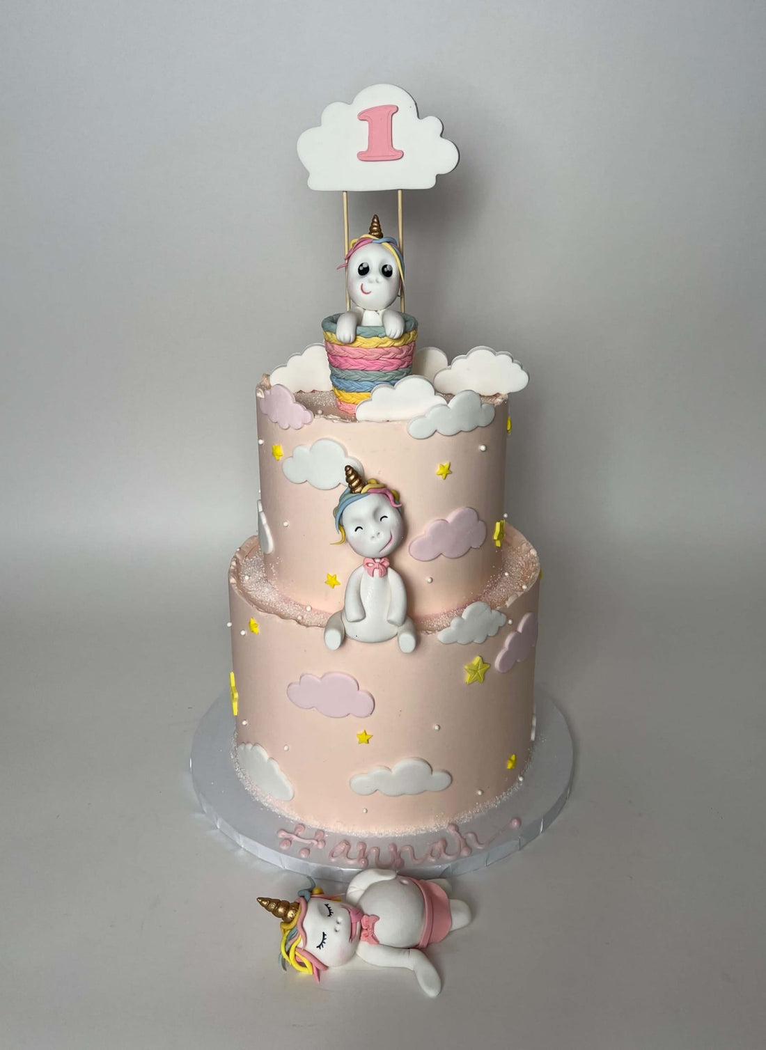 Unicorn in cloud-hot air balloon - custom cake