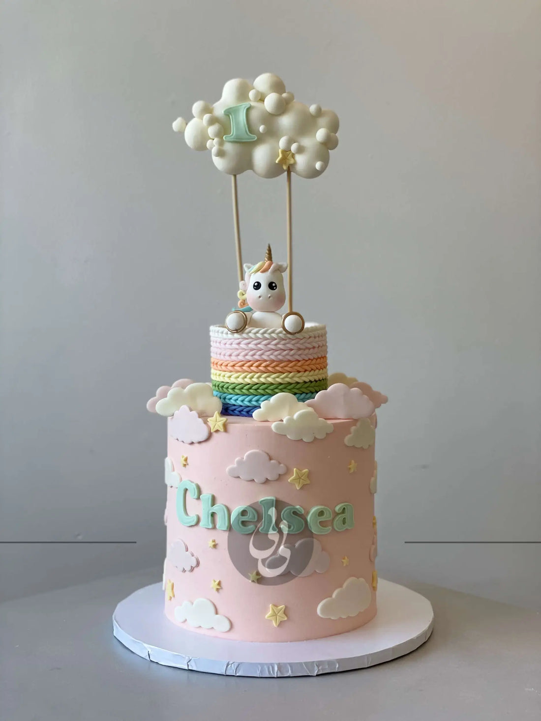 Unicorn in cloud-hot air balloon - custom cake