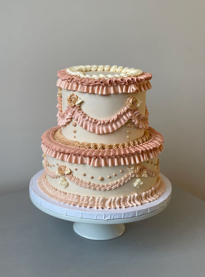 Vintage lambeth cake in buttercream - custom cake