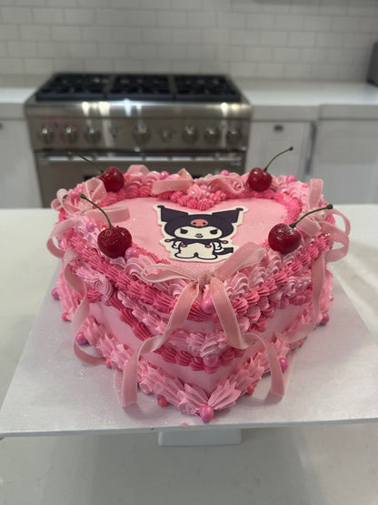 Vintage lambeth heart &amp; edible print - custom cake